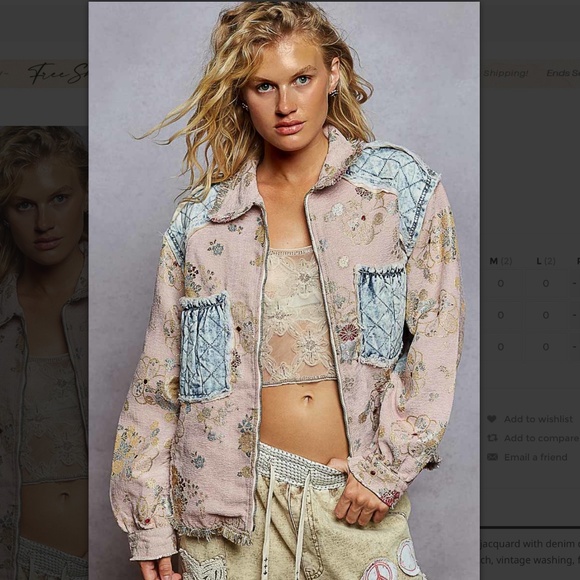 POL “ Cecilia “ POL Jacquard Jacket Shirt with Denim Quilted Patch Detail 55 - Picture 1 of 5